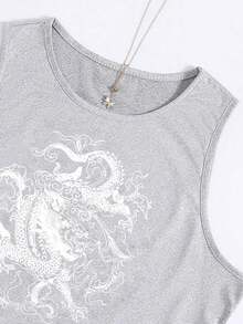 SHEIN Unity Chinese Dragon Graphic Tank Top - Light Grey - View 4