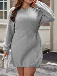 SHEIN LUNE Plus Drop Shoulder Sweater Dress - Grey - View 1