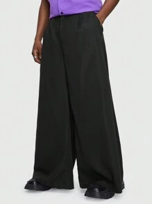 ROMWE MEN Anime Pantalones anchos y holgados para hombre de color sólido - Negro - Ver 6