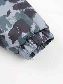 Tween Boy 1pc Letter Patch Detail Hooded Padded Coat - Army Green - View 7