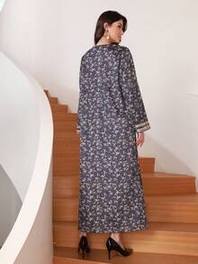 女士优雅迷你碎花连衣裙 - 紫色 - 查看 2