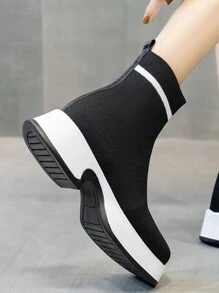 Giày bốt tất co giãn thời trang dành cho nữ 2023 Giày bốt cổ cao đế cao mới - màu đen - Xem 5