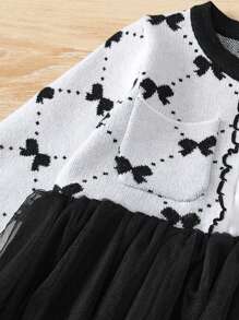 Infant Baby Girls' Sweater Dress With Bow Design - Black - View 3