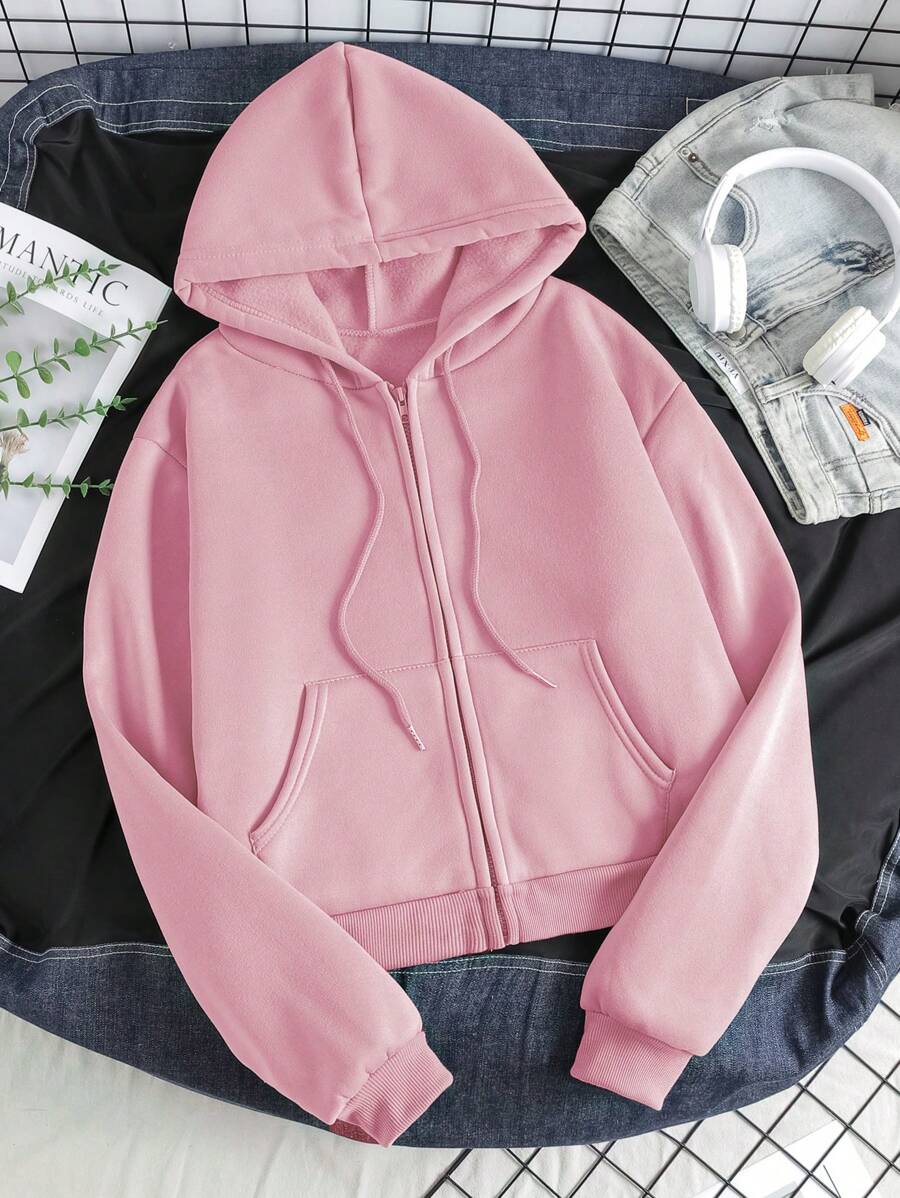 INAWLY Zip Up Drawstring Thermal Lined Hoodie,Long Sleeve Tops Graduation,Back To School Outfits,Graduation,Teacher Outfits For Women,Back To School Pullover Fall Outfit - Pink - View 1