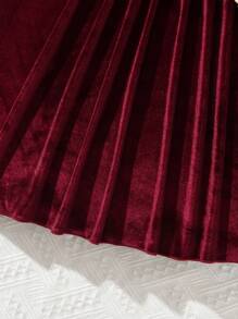 Tween Girl Contrast Lace Ruffle Trim Flare Sleeve Dress - Burgundy - View 8