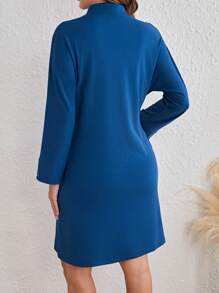 SHEIN LUNE Ziper Do Quarto Ajuste Solto Vestido Com Double Bolsos - Azul - Visão 2