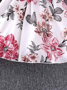Cô gái In hoa Viền Ruffle Váy có thắt lưng - Hồng - Xem 6