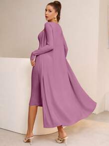 Mulvari 素色吊帶緊身洋裝&開門襟外套 - 藕粉色 - 查看 2