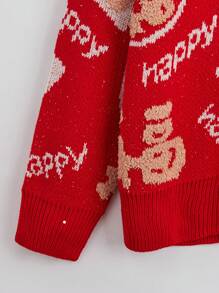 SHEIN LUNE Graphic Pattern Knit Pullover Fall Winter Sweater - Red - View 3