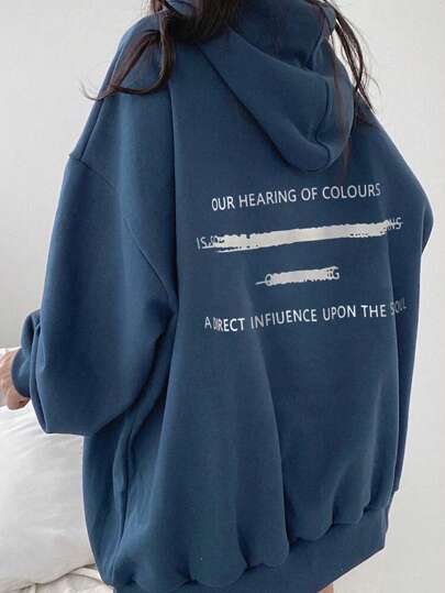 字母印花秋冬季節的連帽衫外套,大版型,大落肩的女式運動衣