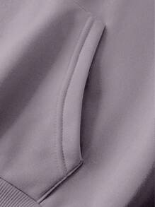 SHEIN EZwear 女性加大尺寸連帽衫,印有標語印花和拉繩 - 淺灰紫 - 查看 3