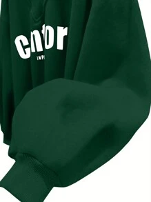 SHEIN Essnce Áo nỉ nữ in chữ, kiểu vai rớt, thích hợp cho lễ tốt nghiệp, tựu trường, lễ tốt nghiệp, giáo viên, áo nỉ mùa thu cho mùa tựu trường. - màu xanh lá - Xem 4