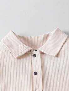 SHEIN 2 cái/bộ Bé trai Giải trí Màu thuần Cổ áo có gân Áo polo Và Quần Quần áo thể thao Đối với Mùa thu đông - Nhiều màu - Xem 7