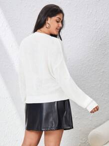 SHEIN Essnce 加落肩結側裹開衫 - 米色 - 查看 5