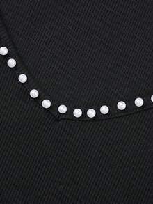 V-neck Beaded Puff Sleeve Top - Black - View 8