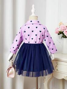Đứa bé gái In Trái tim Lưới Hem Đầm - màu đen - Xem 2