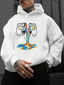 Men Cartoon Graphic Hoodie - White - View 1