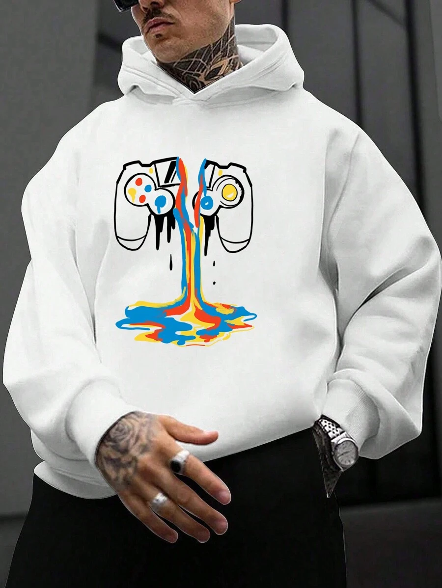 Men Cartoon Graphic Hoodie - White - View 1