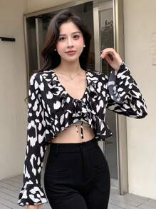 DAZY In vết tròn Polka Lace-up Tay áo dài Áo sơ mi , Giải trí Phong cách - Nhiều màu - Xem 5
