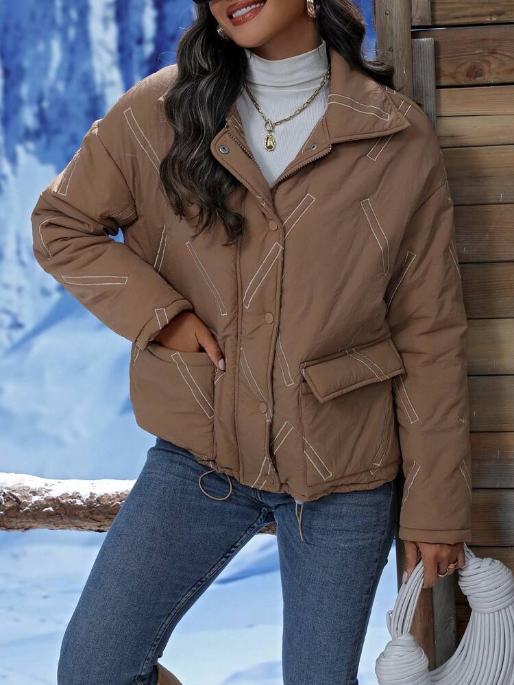 Women's Geometric Embroidery Hooded Padded Padded Coat Clothes Winter Fall Cloth For Women