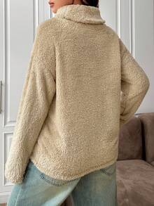 SHEIN EZwear Áo cao cổ Thả vai 	
Fuzzy Áo nỉ - Màu be - Xem 2