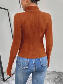 SHEIN Essnce Chất rắn Áo cao cổ Áo thun - Rỉ Nâu - Xem 2