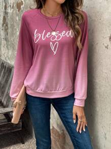 SHEIN LUNE Gradient Letter Print Raglan Sweatshirt - Rosa - Visa 1