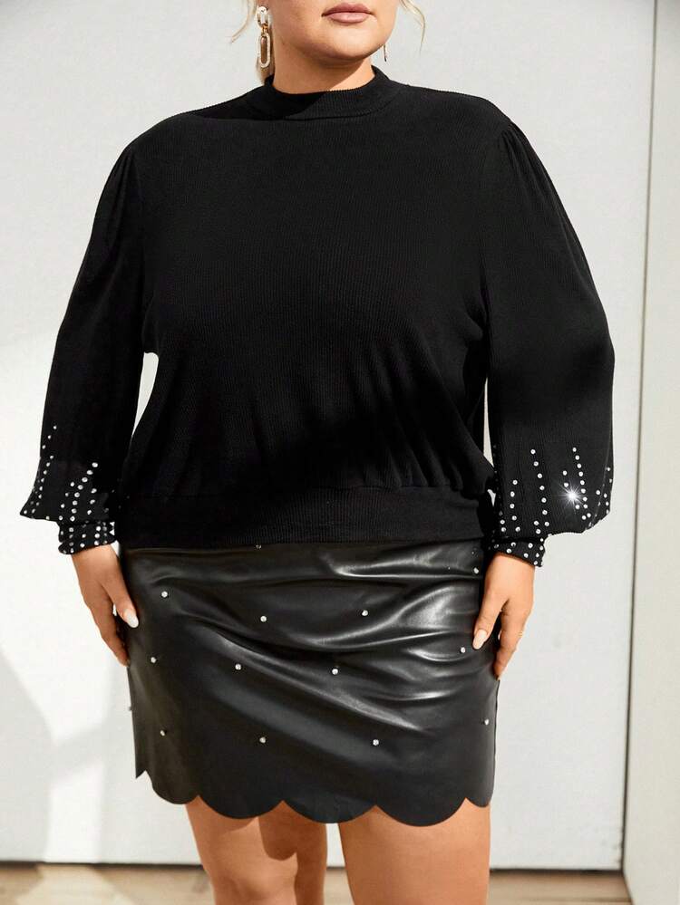 Plus Size Rhinestone Decorated T-Shirt
