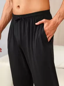 2 piezas Pantalones de dormir con cordón para hombre, ropa de otoño e invierno