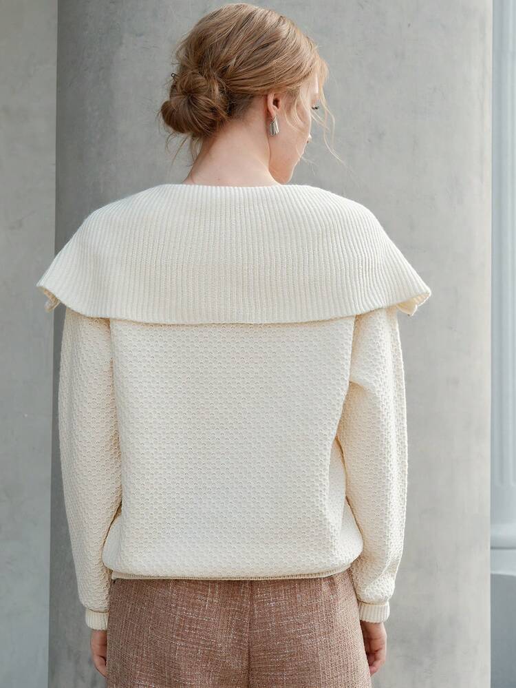 Anewsta Solid Half Zip Raglan Sleeve Sweater - Apricot - View 2