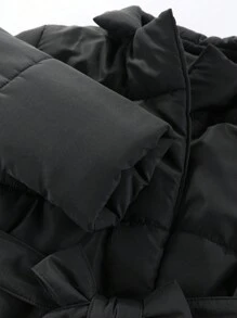 SHEIN 小女孩秋冬中長保暖外套休閒收腰套裝設計新款到貨 - 黑色 - 查看 4