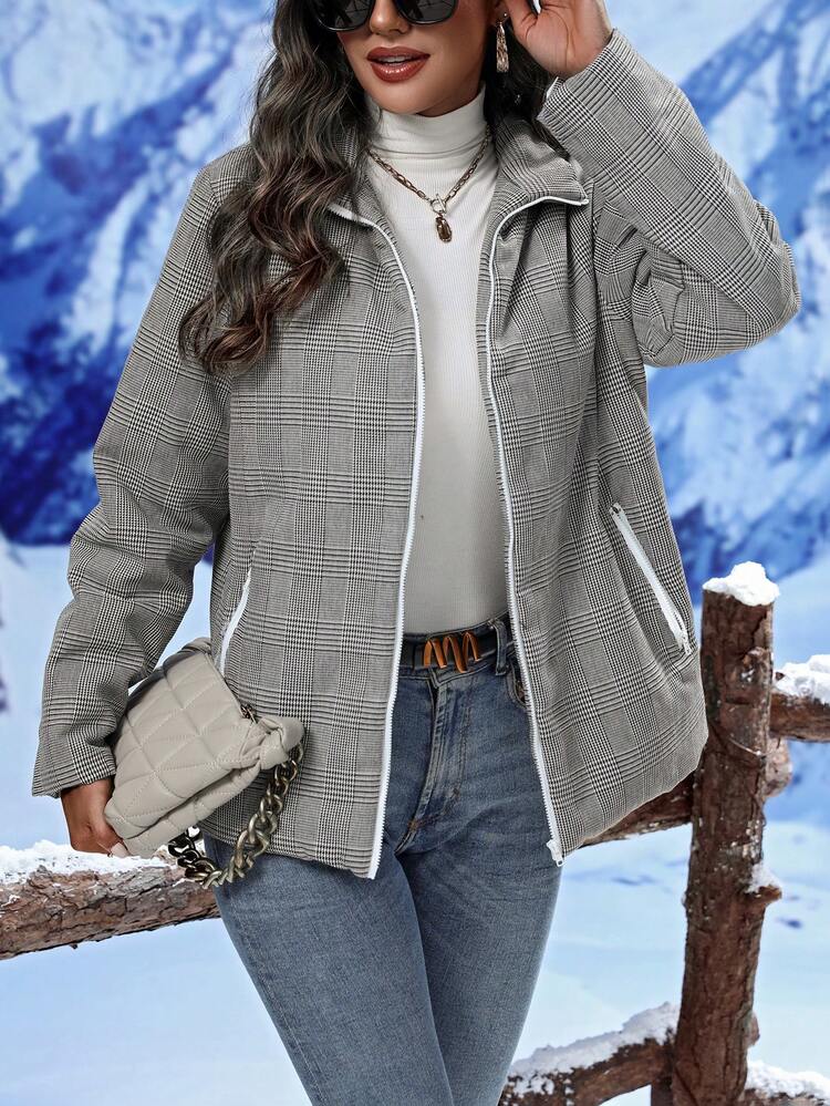 Women's Plaid Padded Padded Coat For Winter Clothes Fall Cloth For Women