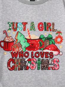 Christmas Print Drop Shoulder Sweatshirt - Grey - View 3