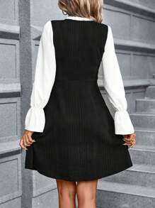 SHEIN Clasi 雙色喇叭袖褶邊領洋裝不附腰帶 - 彩色 - 查看 2