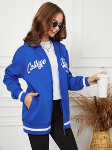 RueChic Teenage Girls' Letter Printed Hooded Jacket - Blue - View 4