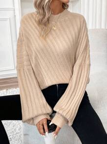 SHEIN Frenchy 純色蝙蝠袖毛衣 - 藕粉色 - 查看 5