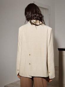 Anewsta Lapel Neck Flap Detail Tweed Blazer - Apricot - View 2