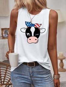 SHEIN LUNE Top tank con dibujos animados con estampado de vaca - Blanco - Ver 4