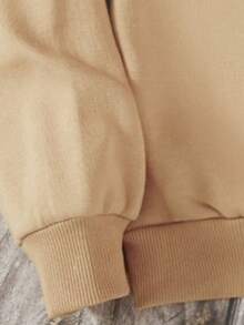 青少年男孩卡通图案保暖连帽衫 - 卡其色 - 查看 3