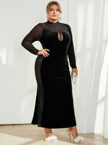 SHEIN Privé Plus Size Contrast Mesh Hollow Out Mermaid Dress
