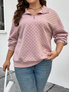 Celure Kích thước lớn Màu hồng Tay áo dài Dây kéo Thiết kế Áo nỉ - Hồng - Xem 5