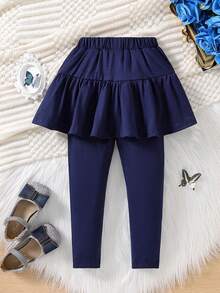 SHEIN Chica Joven Leggings bajo con fruncido 2 en 1 - azul real - Ver 2