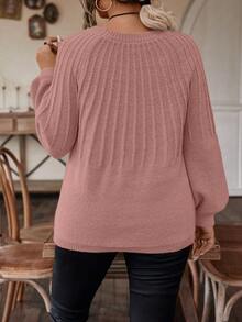 SHEIN LUNE Áo len tay Raglan trơn cỡ lớn - Bụi hồng - Xem 3