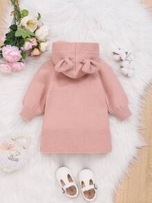 SHEIN 嬰兒女童休閒寬鬆長拼接拉甘袖連帽針織外套 - 藕粉色 - 查看 2