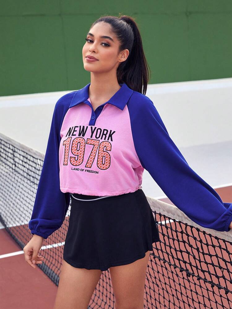 Letter Graphic Raglan Sleeve Crop Sweatshirt