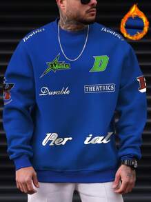 Manfinity LEGND 鬆身款男士字母印花保暖連帽衫 - 藍色 - 查看 1