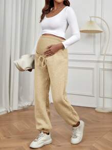 SHEIN Adjustable Waist Maternity Pants - Apricot - View 4