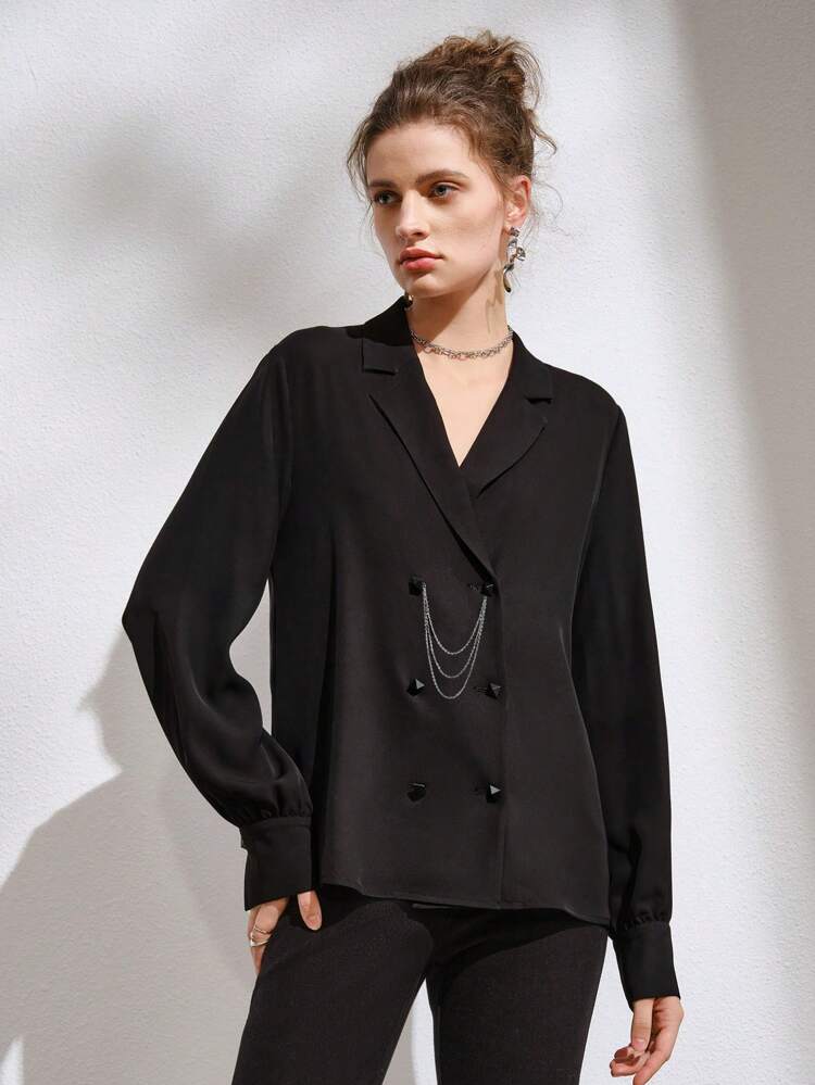 Chain Detail Double Breasted Shirt Fall Cloth For Women