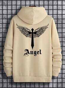 Manfinity EMRG Nam In chữ cái và cánh áo có mũ Tay áo dài Áo nỉ - Màu Khaki - Xem 2