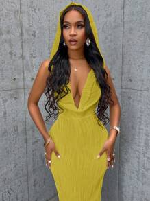 SHEIN SXY Chất rắn áo có mũ Váy ba lỗ - Màu vàng - Xem 5